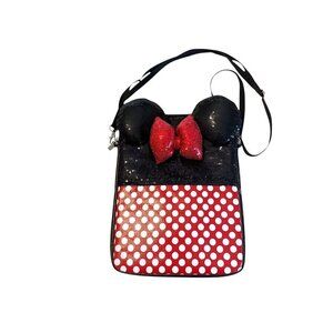 Disney Parks Minnie Mouse Sequined Polka Dot Tablet Crossbody Bag Ears Authentic